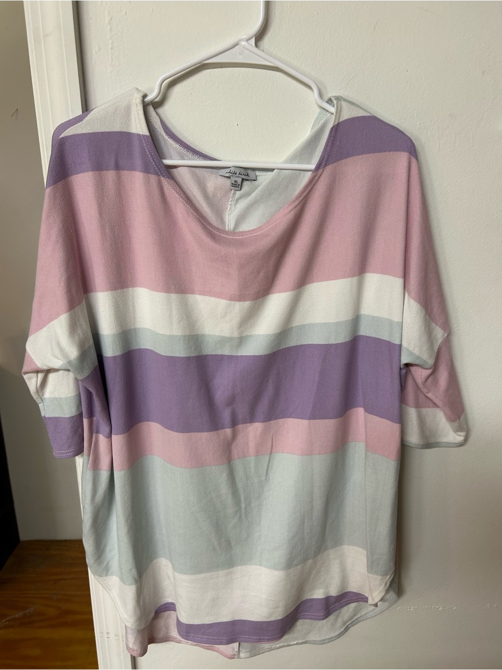 White Birch Women’s XL Pastel Striped Dolman Sleeve Tunic Top